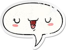 cute happy face cartoon and speech bubble distressed sticker vector