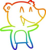 dibujo de línea de gradiente de arco iris dibujos animados de oso riendo vector