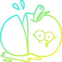 dibujo de línea de gradiente frío manzana en rodajas de dibujos animados vector