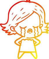 warm gradient line drawing cartoon girl crying vector