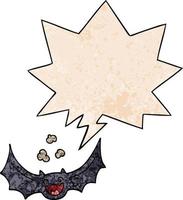 cartoon bat and speech bubble in retro texture style vector