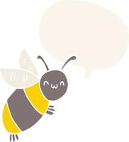 cute cartoon bee and speech bubble in retro style vector