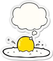 cartoon fried egg and thought bubble as a printed sticker vector