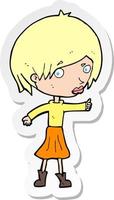 sticker of a cartoon woman raising eyebrow vector