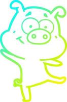 cold gradient line drawing happy cartoon pig dancing vector