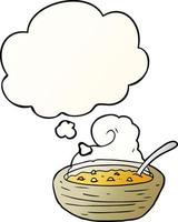 cartoon bowl of hot soup and thought bubble in smooth gradient style vector
