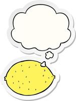 cartoon lemon and thought bubble as a printed sticker vector
