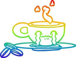 arco iris gradiente línea dibujo dibujos animados llorando taza de café vector