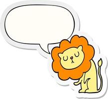 cute cartoon lion and speech bubble sticker vector