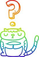 rainbow gradient line drawing cartoon cat with question mark vector