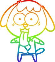 dibujo de línea de gradiente de arco iris lindo perro de dibujos animados con camisa de oficina vector