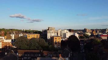 High Angle Footage of London Luton Central Town and Aerial view of Railway Station and Train on Tracks, Luton is British Town near to London City of England UK video