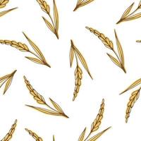 patrón transparente de vector dibujado a mano simple. espiguillas doradas de trigo sobre un fondo blanco. cereales, pan, bollería, harina. para impresiones de embalaje, etiquetas. cosecha de la granja.