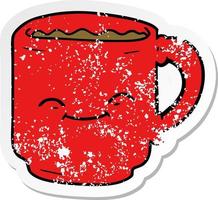 distressed sticker of a cartoon coffee mug vector