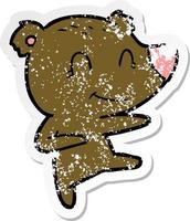 distressed sticker of a smiling dancing bear cartoon vector