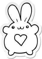 pegatina de un lindo conejo de dibujos animados con corazón de amor vector