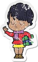 distressed sticker of a cartoon woman vector