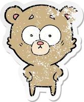 distressed sticker of a surprised bear cartoon vector