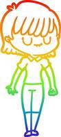 rainbow gradient line drawing cartoon woman vector