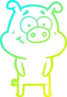 cold gradient line drawing happy cartoon pig vector