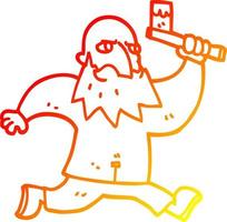 warm gradient line drawing cartoon man with bloody axe vector