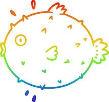 rainbow gradient line drawing cartoon puffer fish vector