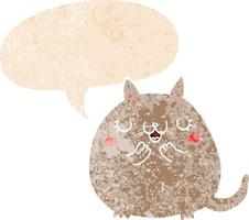 cartoon cute cat and speech bubble in retro textured style vector