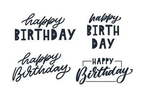 Happy Birthday lettering text banner, black color. Vector illustration.