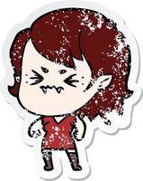 distressed sticker of a annoyed cartoon vampire girl vector