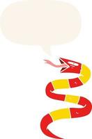 hissing cartoon snake and speech bubble in retro style vector