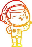 dibujo de línea de gradiente cálido astronauta confiado de dibujos animados vector