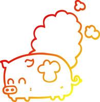 warm gradient line drawing cartoon smelly pig vector