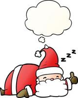 cartoon sleepy santa and thought bubble in smooth gradient style vector