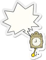 cartoon ticking clock and pendulum and speech bubble sticker vector