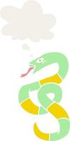 serpiente de dibujos animados y burbuja de pensamiento en estilo retro vector