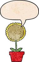 cute cartoon flower and speech bubble in retro texture style vector