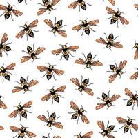 funny hand drawn wasps seamless pattern on white background vector