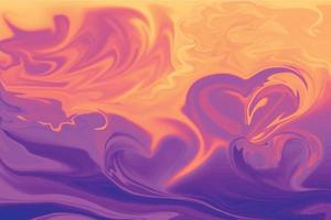 liquid marble background in orange and purple color abstract pattern of hearts vector