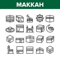 Makkah Islamic Religious Building Icons Set Vector