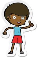 sticker of a cartoon boy giving thumbs up symbol vector