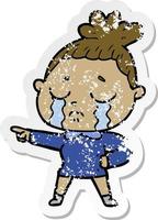 distressed sticker of a cartoon crying woman vector