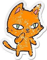 distressed sticker of a cartoon cat staring vector