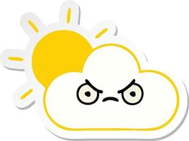 sticker of a cute cartoon sunshine and cloud vector