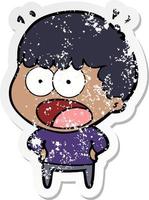 distressed sticker of a cartoon shocked man vector