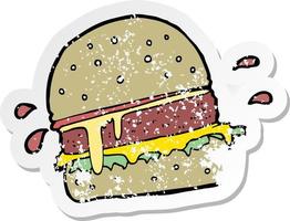 pegatina retro angustiada de una hamburguesa de dibujos animados vector