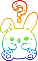rainbow gradient line drawing cartoon rabbit with question mark vector