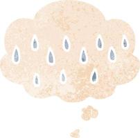 cartoon rain and thought bubble in retro textured style vector