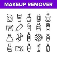 Makeup Remover Lotion Collection Icons Set Vector