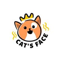 linda cara de gato con una corona. logotipo de la tienda de mascotas o cualquier negocio relacionado con gatos y mascotas. vector