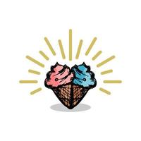 un cono de helado con un estilo retro. para heladería o cualquier negocio relacionado con los helados. vector